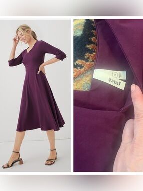 Pact Fit & Flare plum purple Cotton Midi Party Dress S